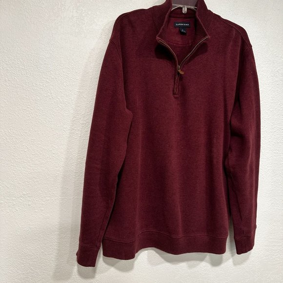 Lands End Pullover Sweater 1/4 Zip Long Sleeve Cotton Knit Burgundy Men Sz Large - Picture 7 of 8